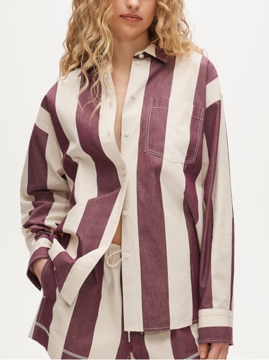 J. Crew Tops - J crew Étienne oversized shirt in striped cotton poplin natural wine